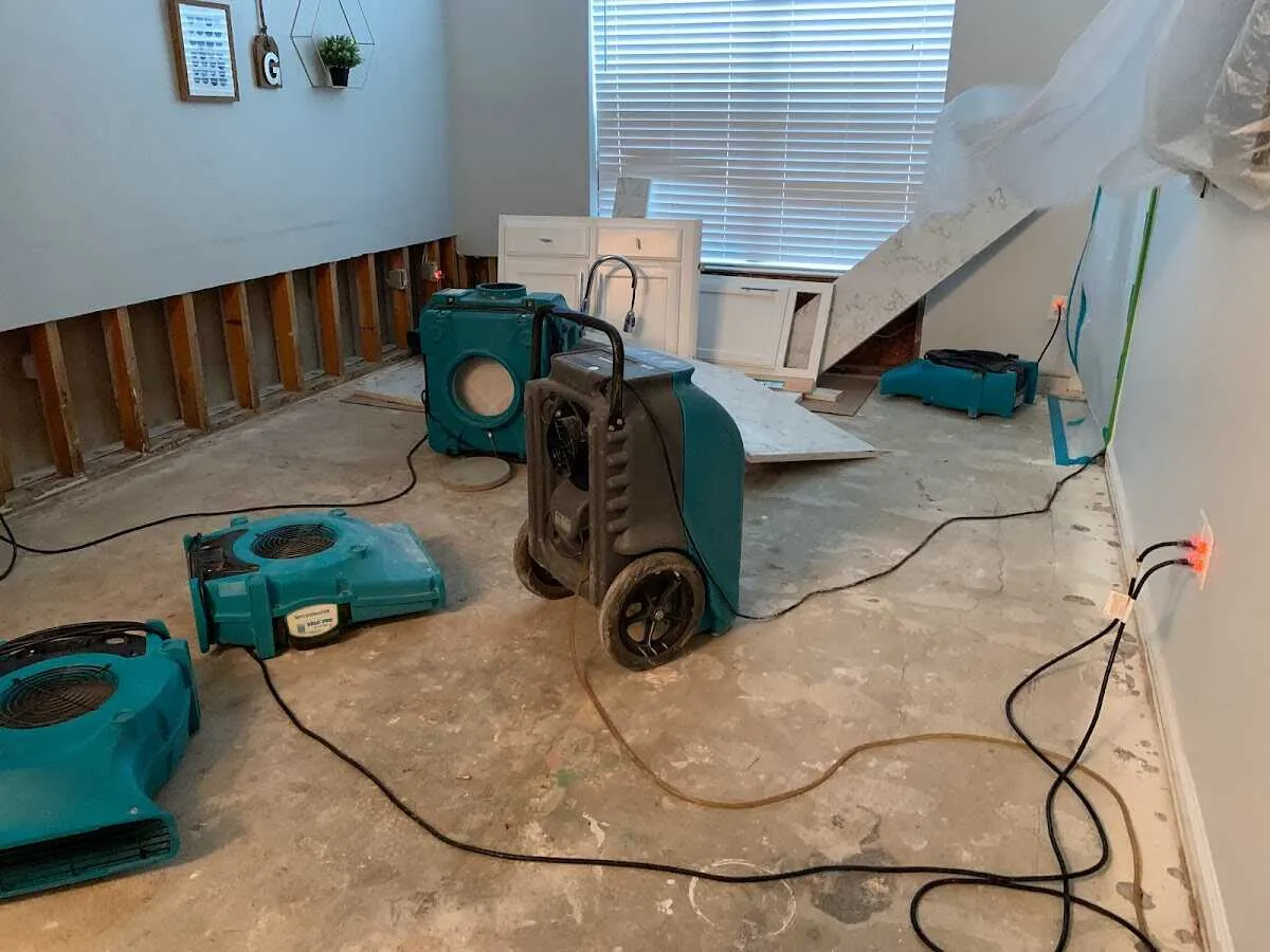 Dehumidifier in flood-cut room for Water Damage Restoration in Myrtle Beach